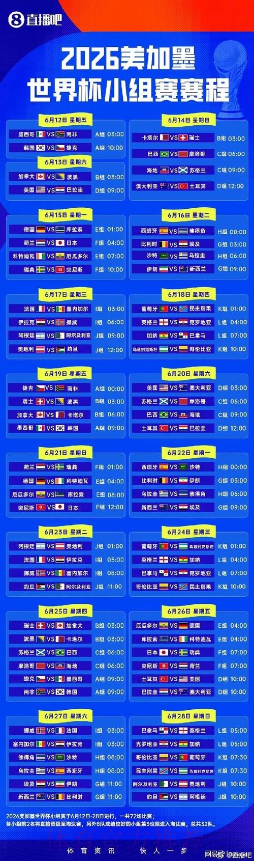 2026世界杯小组赛赛程官方发布全程直播官网入口